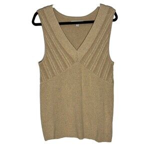 Old Navy Womens Babydoll V Neck Knit Top Size 2XL Tan Y2K Retro Minimal Preppy